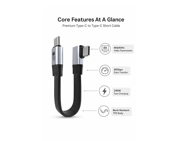 U4 80G Type-C male to male side bend 90 degree data cable - 图片 3