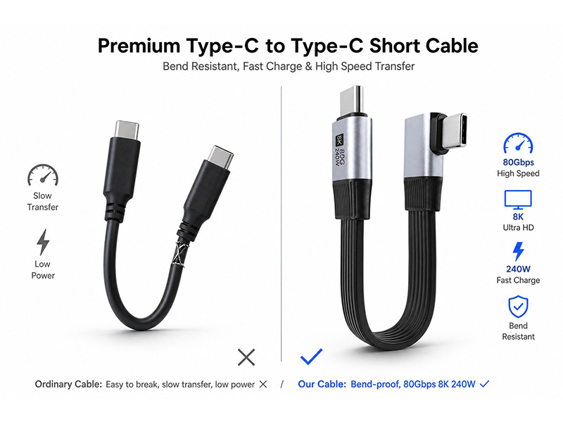 U4 80G Type-C male to male side bend 90 degree data cable - 图片 4