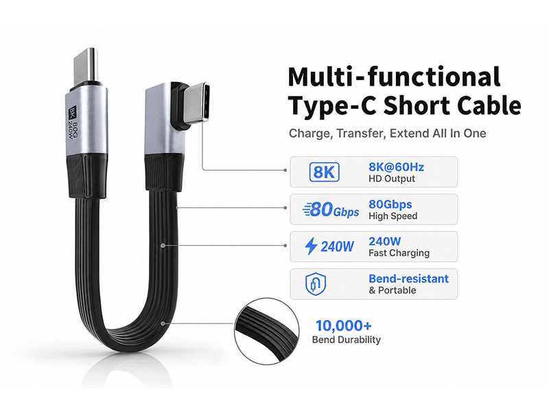 U4 80G Type-C male to male side bend 90 degree data cable - 图片 5