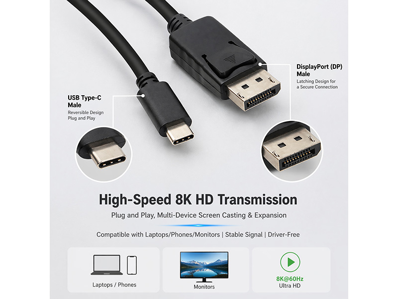 USB Type-C to DP male high-definition video cable - 图片 3