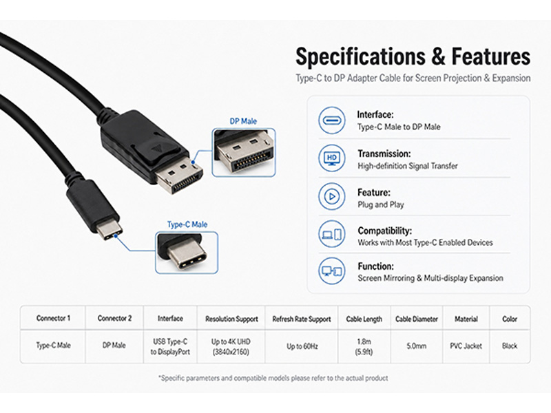 USB Type-C to DP male high-definition video cable - 图片 5