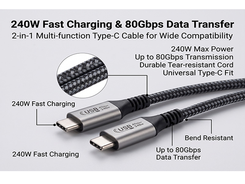 Type-C USB4 240W injection molded high-speed data cable - 图片 3