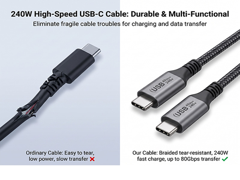 Type-C USB4 240W injection molded high-speed data cable - 图片 5