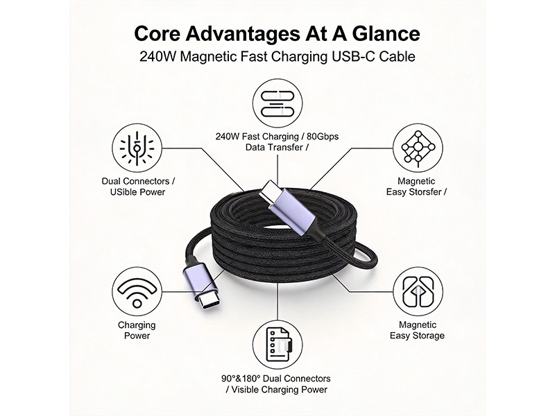 Magnetic 240W/80Gbps charging cable - 图片 5